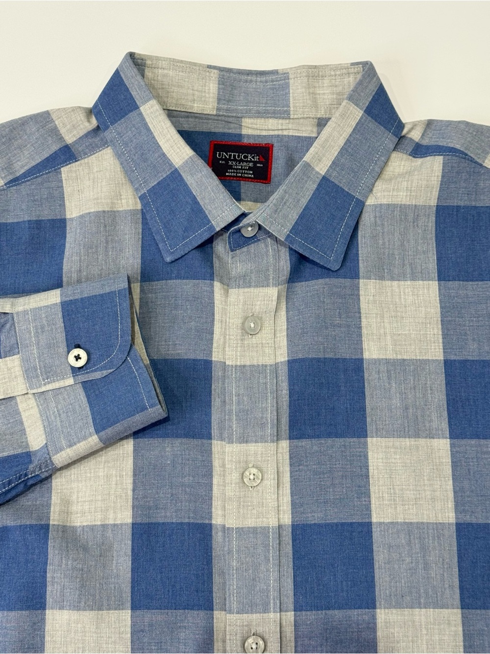 UNTUCKit Slim Fit Men’s XXL Long Sleeve Button Down Blue White Checkered